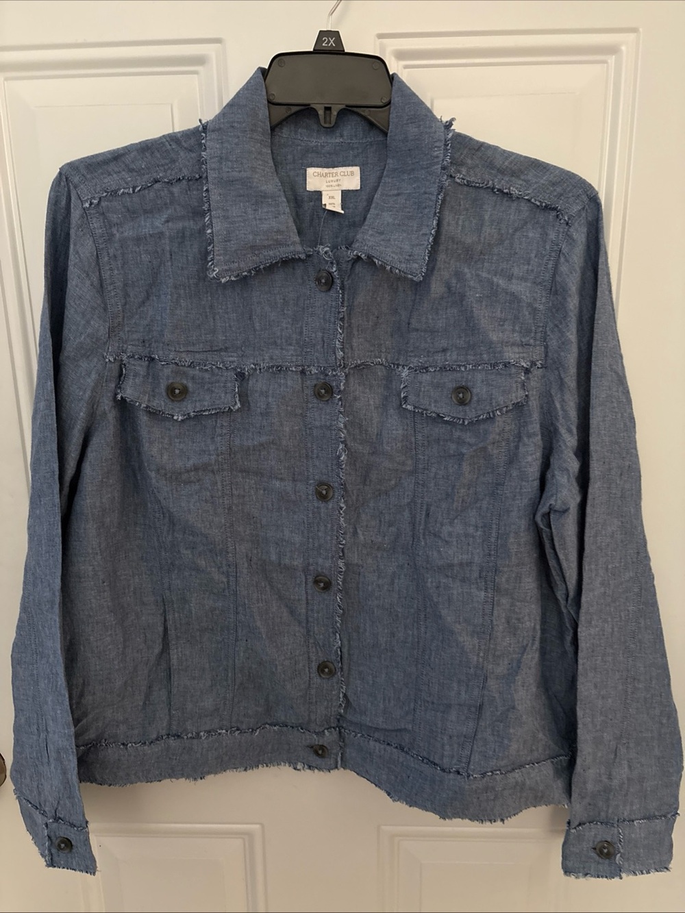 Charter Club Luxury 100% Linen Blue Chambray Button-Front Jacket NWT